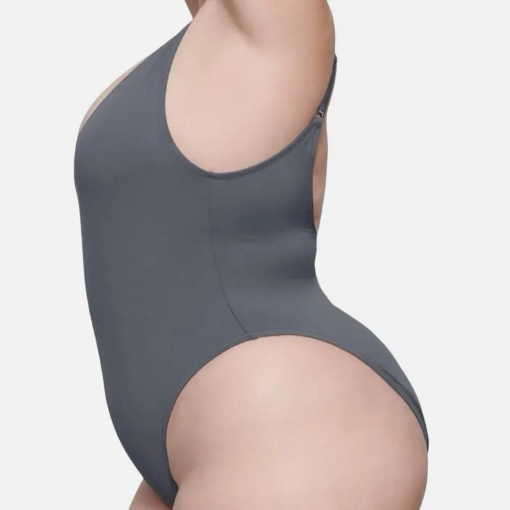 Skims Scoop Neck One Piece Swimsuit Gunmetal Grey‎ size large NWT in packaging